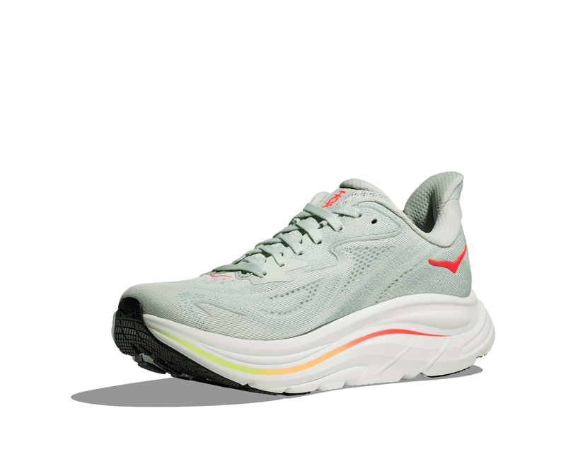 Hoka Clifton 10 Women's Running Shoes - Sea Glass Neon Flame-3