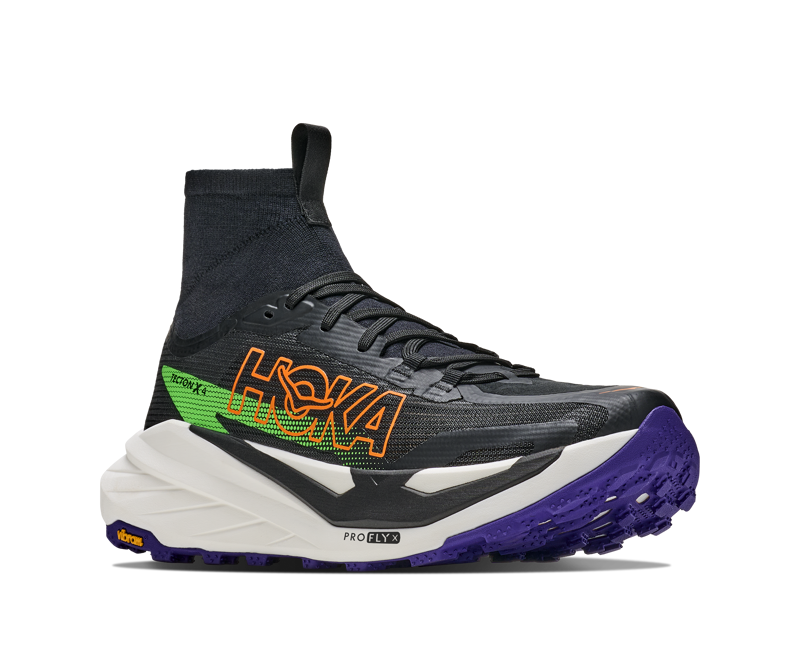 HOKA Tecton X 4 Men's Trail Running Shoes - Black Neon Green -1