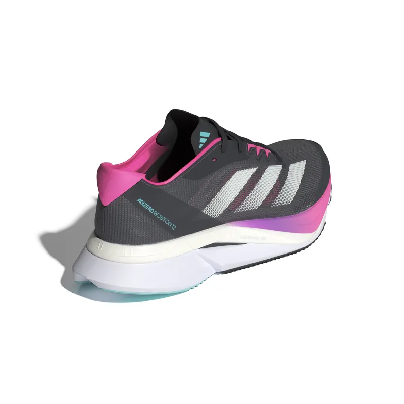 adidas Adizero Boston 12 Women's Tempo Running Shoes Grey Five Crystal Jade Lucid Pink-3