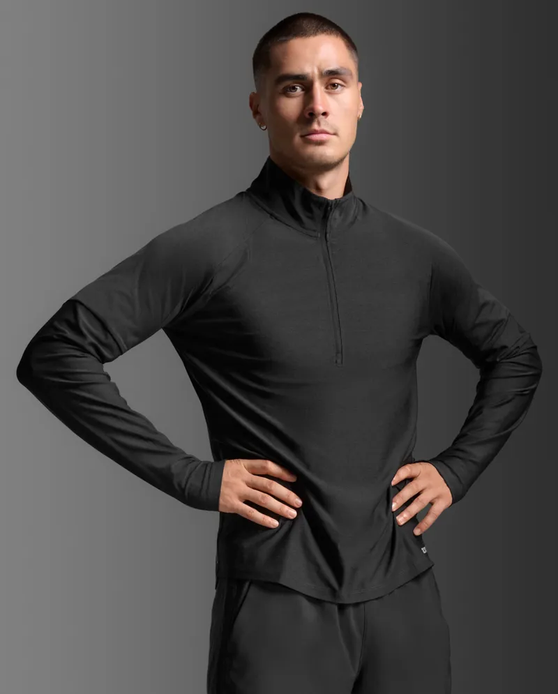 2XU Men's Aero 1/2 Zip Long Sleeve Top Black Silver Reflective-1