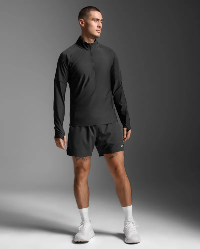 2XU Men's Aero 1/2 Zip Long Sleeve Top Black Silver Reflective