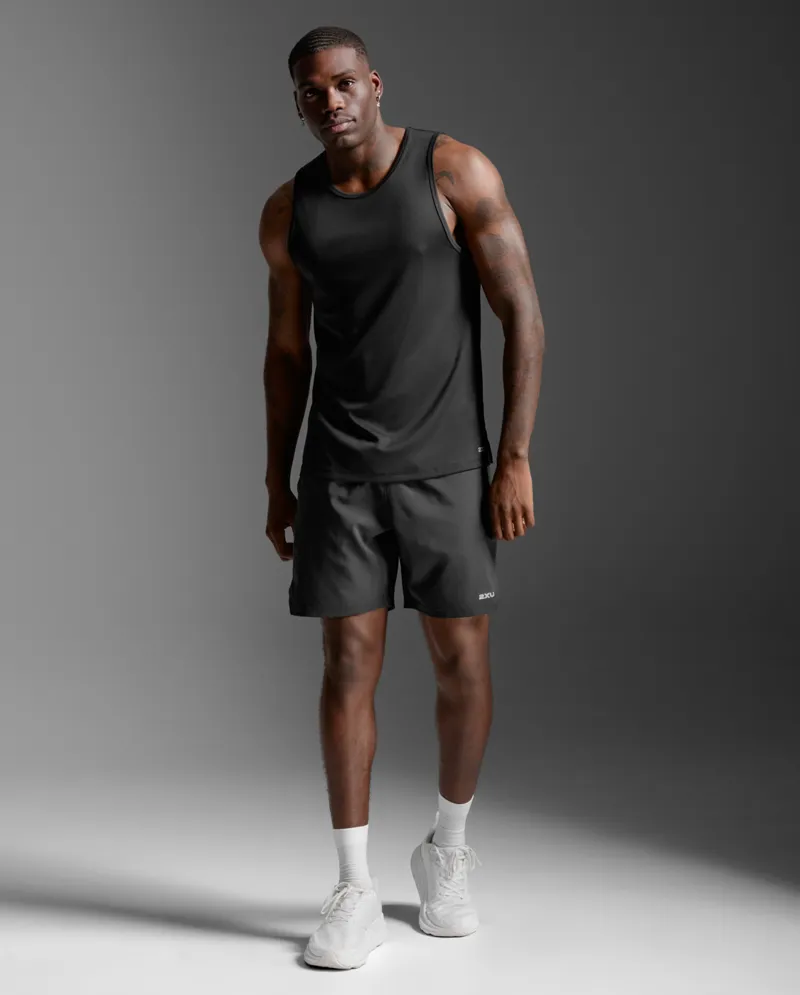 2XU Men's Aero Mesh Running Tank Black Silver Reflective