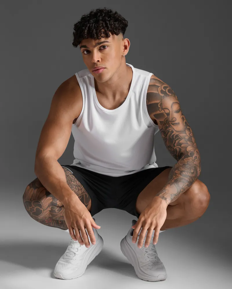 2XU Men's Aero Mesh Running Tank White-2