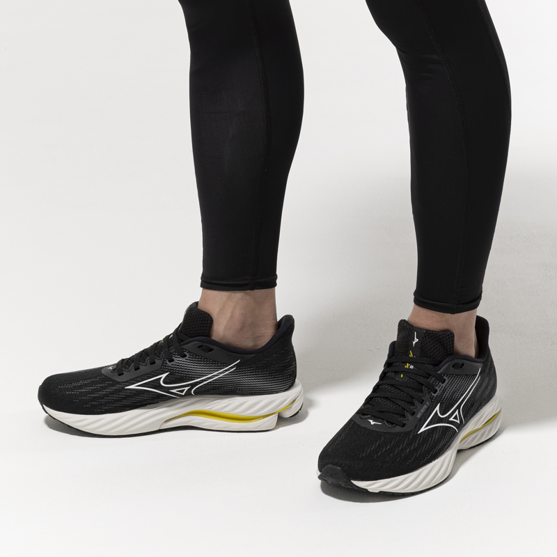 Mizuno WAVE INSPIRE 21 2E Men's Supportive Black White Vibrant Yellow-8