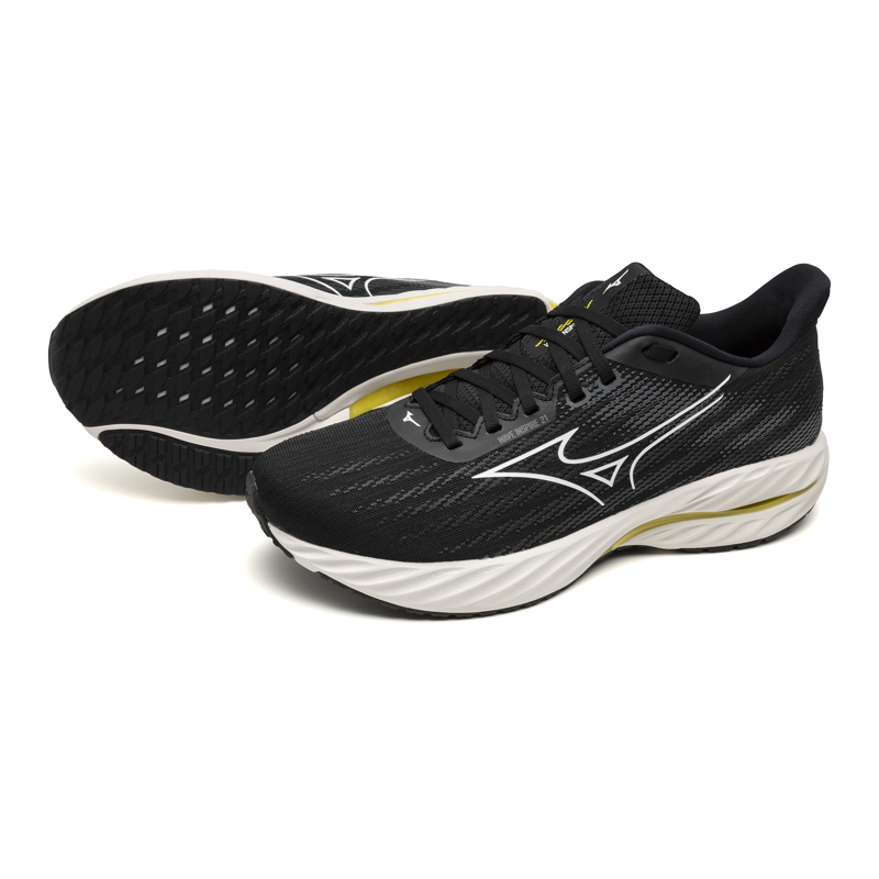 Mizuno WAVE INSPIRE 21 2E Men's Supportive Black White Vibrant Yellow-3