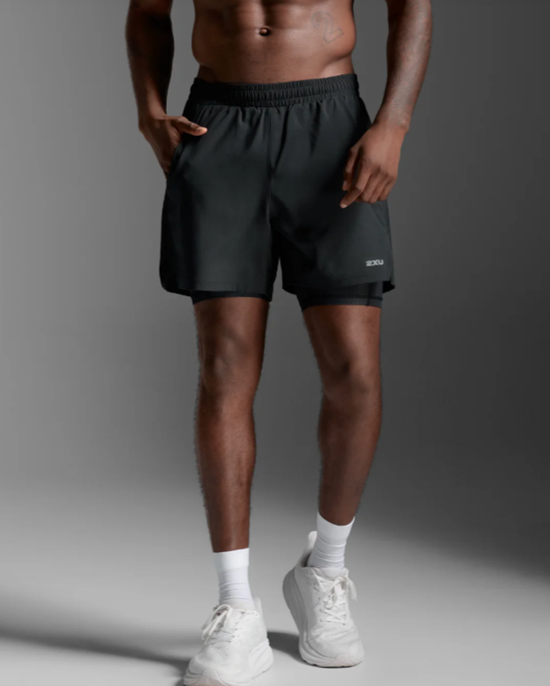 2XU Aero Mesh 2-in-1 5 Inch Men's Running Shorts - Black Silver Reflective