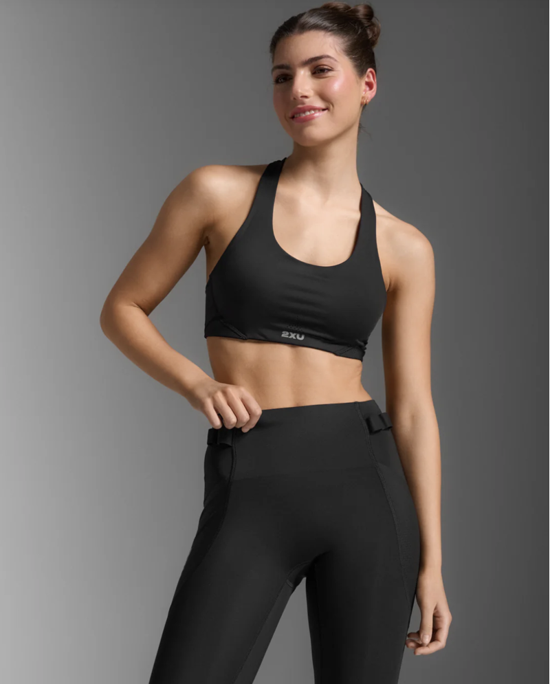 2XU Aero Mesh Medium Impact Women's Sports Bra - Black Silver Reflective