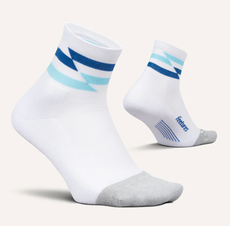 Feetures Elite Light Cushion Quarter Running Socks - White Track-1