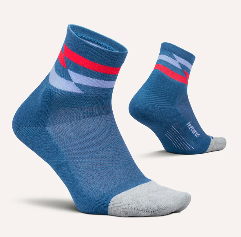 Feetures Elite Light Cushion Quarter Running Socks - Blue Track-1