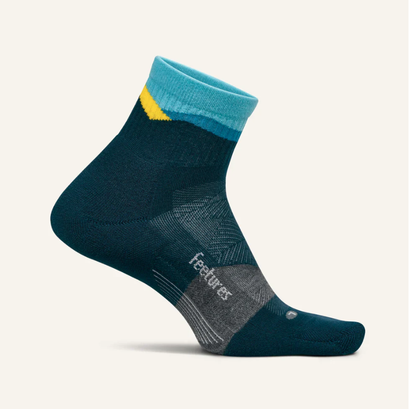 Feetures Trail Max Cushion Quarter Unisex Running Socks - Mountain High Blue-1