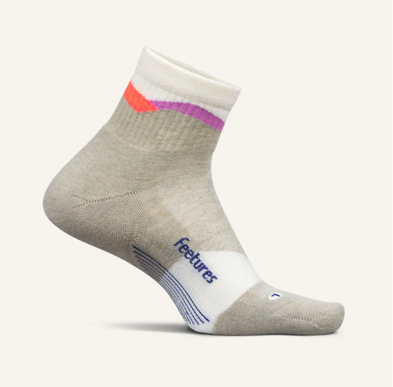 Feetures Trail Max Cushion Quarter Running Socks - Mountain High Cream-1