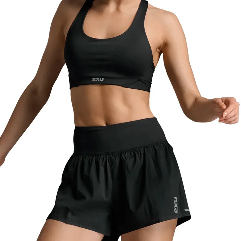 2XU Aero Hi-Rise 2-in-1 3 Inch Women's Running Shorts - Black Silver Reflective-3
