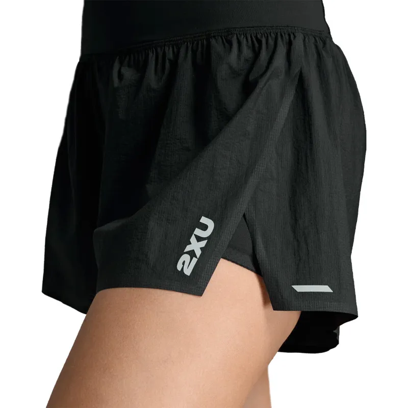2XU Aero Hi-Rise 2-in-1 3 Inch Women's Running Shorts - Black Silver Reflective-4