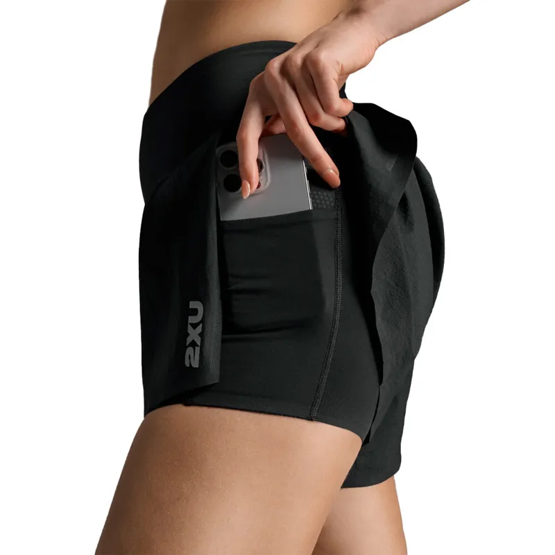 2XU Aero Hi-Rise 2-in-1 3 Inch Women's Running Shorts - Black Silver Reflective-5