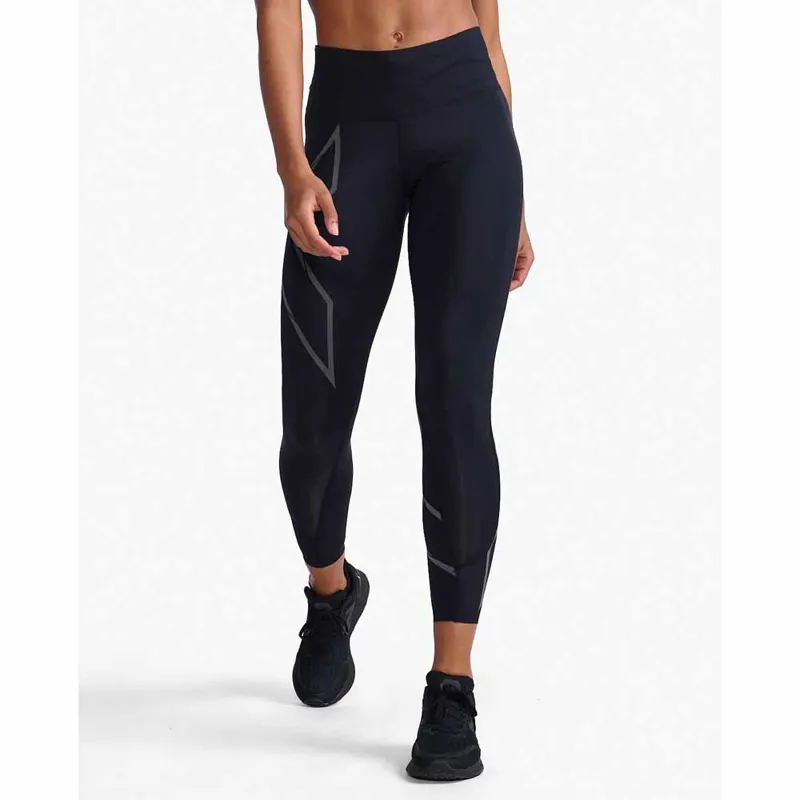 2XU Women's Light Speed Mid-Rise Compression Tight Black Reflective