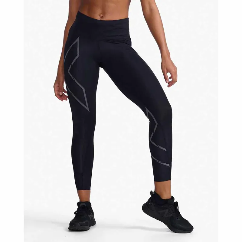 2XU Women's Light Speed Mid-Rise Compression Tight Black Reflective-2