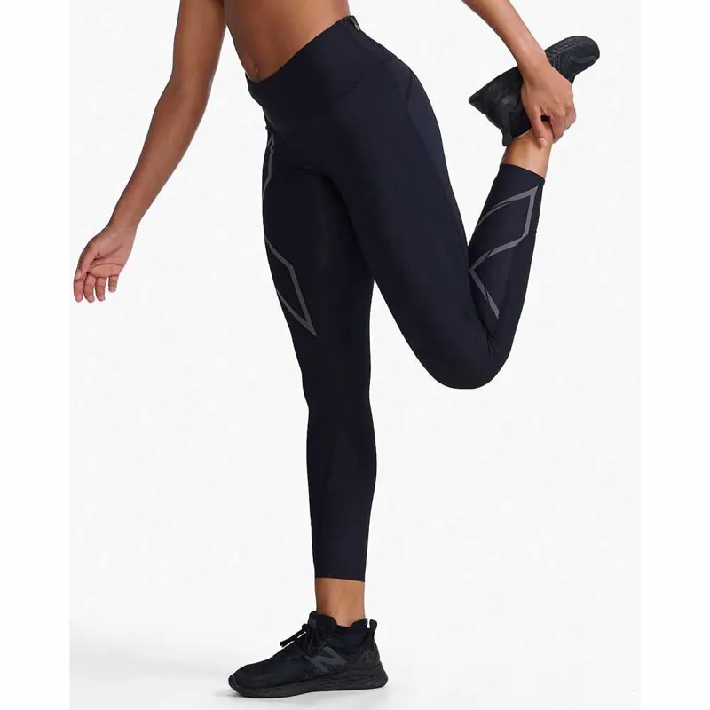 2XU Women's Light Speed Mid-Rise Compression Tight Black Reflective-3