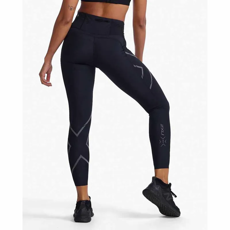 2XU Women's Light Speed Mid-Rise Compression Tight Black Reflective-1