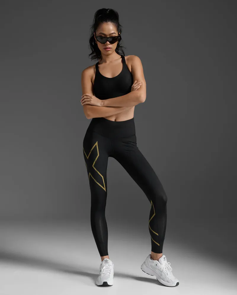 2XU Women's Light Speed Mid-Rise Compression Tight Black Gold Reflective-4