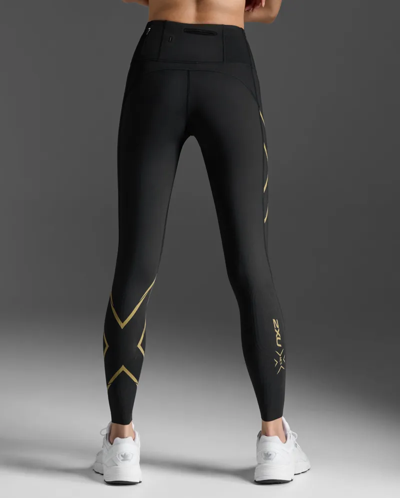 2XU Women's Light Speed Mid-Rise Compression Tight Black Gold Reflective-1
