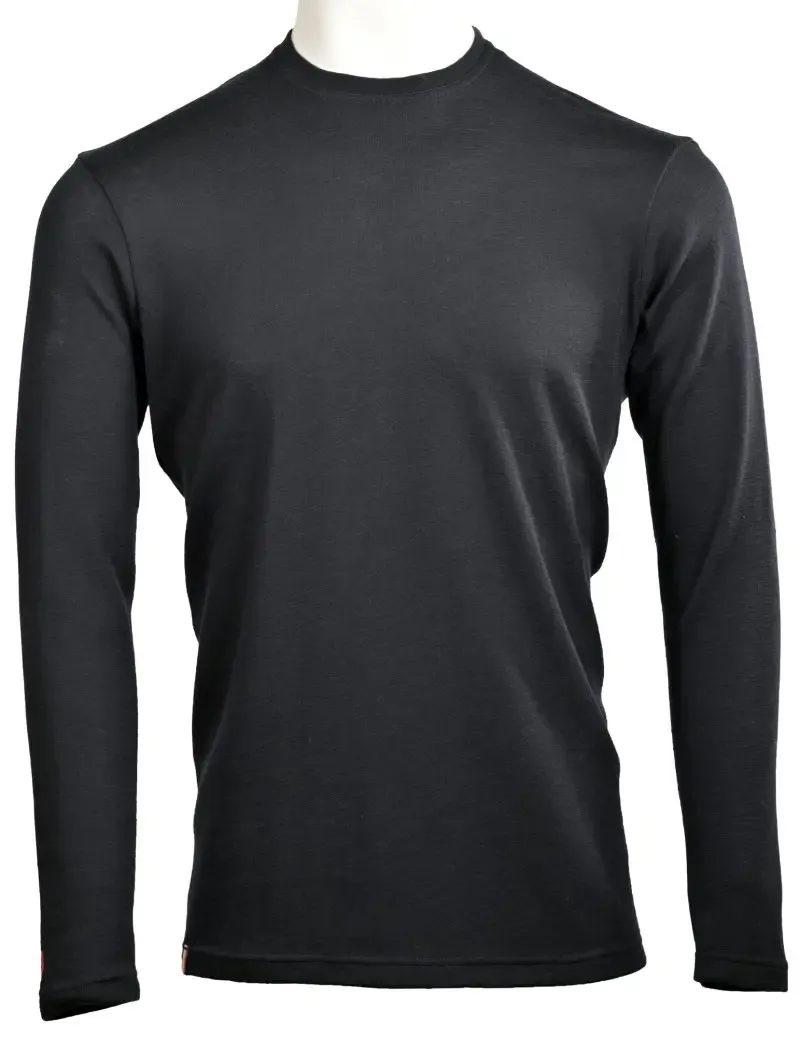 Moggans 100% Merino Men's Long Sleeve Base Layer - Black