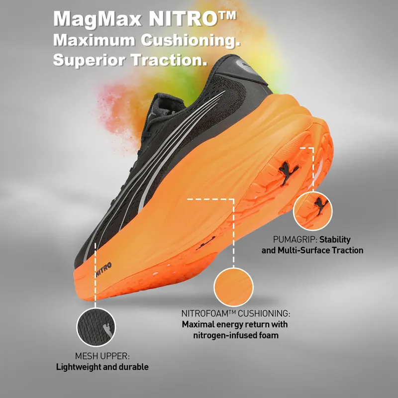 Puma MagMax NITRO Men's Running Shoes - Dusky Gray-Heat Fire-6